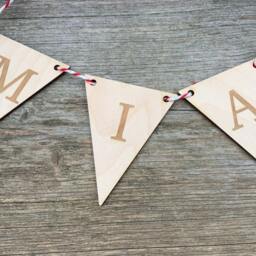 Personalized Laser Engraved Wooden Bunting Birch Plywood Flag Letters - thumbnail 2