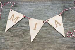 Personalized Laser Engraved Wooden Bunting Birch Plywood Flag Letters - thumbnail 1