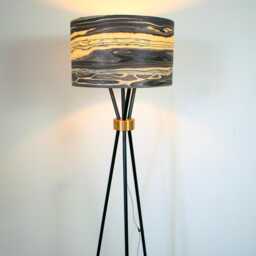 Large 40cm Marble Wood Veneer Grain Pattern Drum Lamp Shade For Floor Or Table Lamp, Dark Grey & Beige Classy Striped Round Light - thumbnail 3