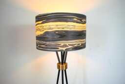 Large 40cm Marble Wood Veneer Grain Pattern Drum Lamp Shade For Floor Or Table Lamp, Dark Grey & Beige Classy Striped Round Light - thumbnail 1