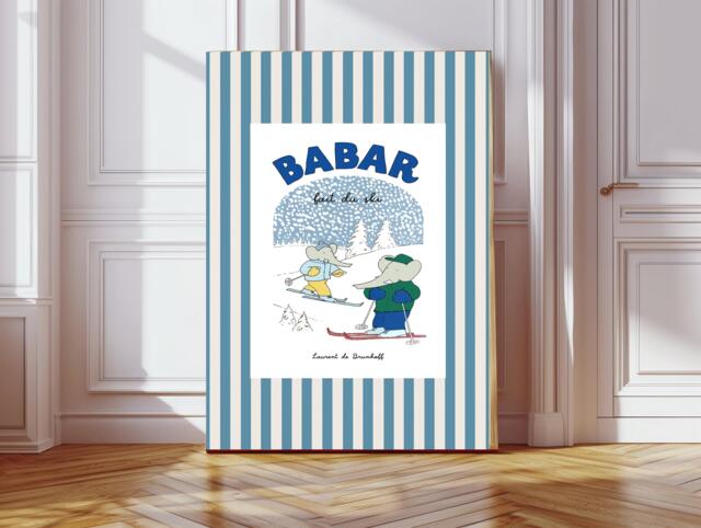 Babar The Elephant Ski, Nursery Wall Art, Retro Kids, Kids Room Genre Neutral Baby Illustration Art Print - image 1