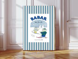 Babar The Elephant Ski, Nursery Wall Art, Retro Kids, Kids Room Genre Neutral Baby Illustration Art Print - thumbnail 1