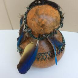 Gourd Art, With Beads, Autumn Decor, Feather Powwow Inspired, Dancer, Us Made, Tribal Earth Based, Home Decoration - thumbnail 2