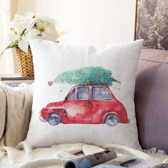 Christmas Tree Red Car Velvet Cushion Cover Double-Sided Print, Multi Size Option - image 1