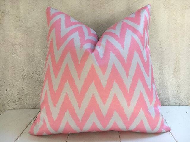 Silk Ikat Pillow Cover 24x24, Soft Pink Chevron Accent - image 1