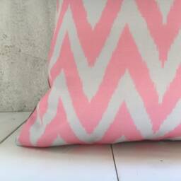 Silk Ikat Pillow Cover 24x24, Soft Pink Chevron Accent - thumbnail 3