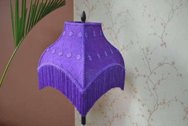 Purple Embroidered Lace Lampshade With Rayon Fringe - image 1