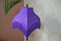 Purple Embroidered Lace Lampshade With Rayon Fringe - thumbnail 1
