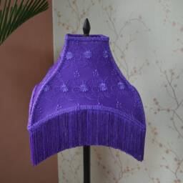 Purple Embroidered Lace Lampshade With Rayon Fringe - thumbnail 2