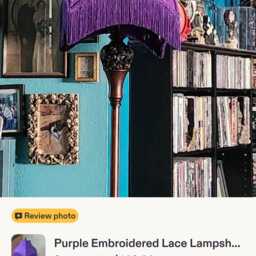Purple Embroidered Lace Lampshade With Rayon Fringe - thumbnail 4