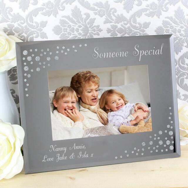 Personalised Any Message 6x4 Landscape Diamante Glass Photo Frame - Best - image 1
