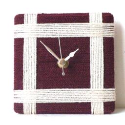 Burgundy Desk Clock - Maroon & Cream Square Wool Anniversary Gift - thumbnail 2