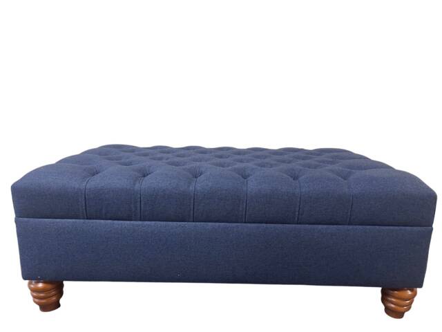 Handmade Chesterfield Footstool Large Linen Coffee Table Ottoman - 40x24x16 Inches - image 1