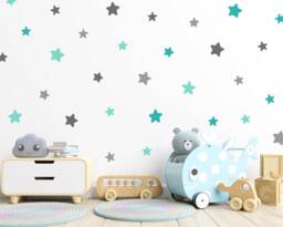 Mint & Grey Star Wall Decals Nursery Decor Stickers - 80 Pack - thumbnail 1