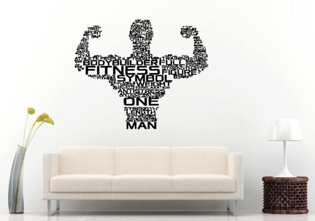 Bodybuilder Full Fitness Man Guy Dude Words Citation Saying Typography Train Gym Lift Wall Decal Vinyl Sticker Mural Room Decor L888 - image 1