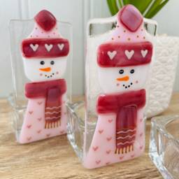 Fused Glass Snowman Candle Holder Decoration - Christmas Decoration, Cornish Glass, Fused Glass Cornwall - thumbnail 3