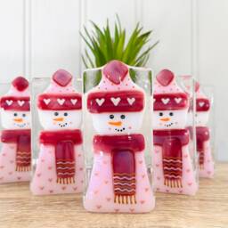 Fused Glass Snowman Candle Holder Decoration - Christmas Decoration, Cornish Glass, Fused Glass Cornwall - thumbnail 2