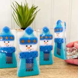 Fused Glass Snowman Candle Holder Christmas Decoration - Cornish Glass, Fused Glass Cornwall - thumbnail 4