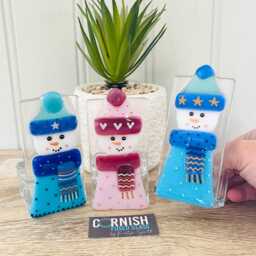 Fused Glass Snowman Candle Holder Christmas Decoration - Cornish Glass, Fused Glass Cornwall - thumbnail 3