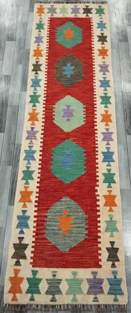 Heritage Runner Rug, Handmade Artisan Afghan Turkish Scandinavian Navajo Bohemian Flatweave Wool Multicolour Kilim Rug 289x80 cm - image 1