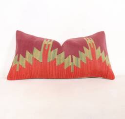 "Kilim Pillow, Wool Kilim Cousin From Anatolia, 30x60 cm, 12""x24" - thumbnail 1