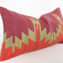 "Kilim Pillow, Wool Kilim Cousin From Anatolia, 30x60 cm, 12""x24" - thumbnail 2