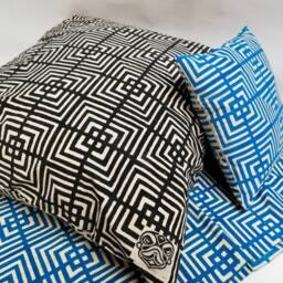 Hand Block Printed Cotton Pillow Cover Geometric Design - Kona Black - thumbnail 3