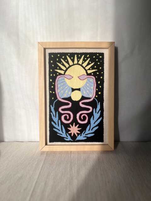 Framed Snake Sun Tapestry Hand-Tufted Bohemian Wall Decor - image 1
