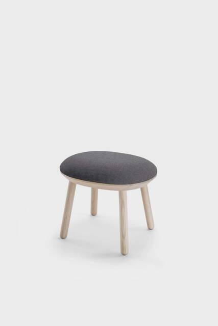 Grey Fabric Ottoman Solid Ash Wood Scandinavian Footstool - image 1