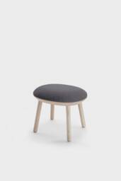 Grey Fabric Ottoman Solid Ash Wood Scandinavian Footstool