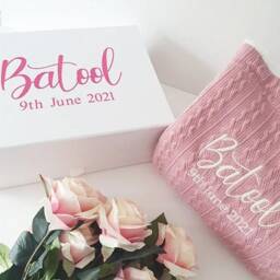 Personalised Baby Blanket & Gift Box - Name Embroidery Cable Knit Wrap - thumbnail 1