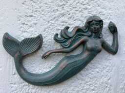 Hanging Cast Iron Mermaid Wall Ornament - Verdigris Solid Metal Sculpture - thumbnail 1