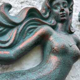 Hanging Cast Iron Mermaid Wall Ornament - Verdigris Solid Metal Sculpture - thumbnail 2