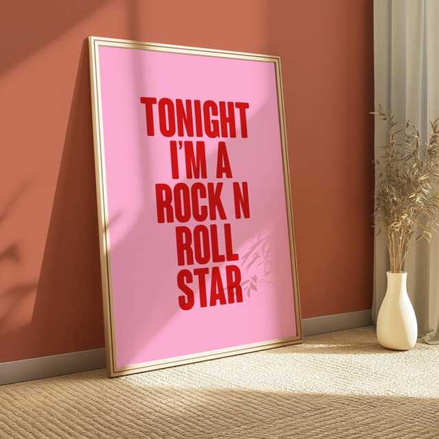 Rock N Roll Star Pink Lyric Poster Retro Groovy Wall Art - image 1