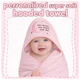 Personalised Baby Hooded Pink Towel Embroidered Name Bathtime Custom Gift C/W Free Wash Cloth - thumbnail 4
