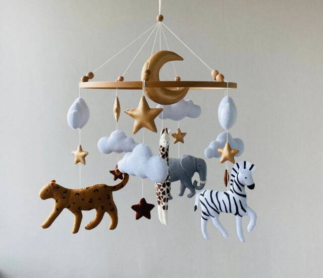 Personalized Safari Mobile, Africa Nursery Baby Mobile Girl, Realistic Animals, ??rib Boy , Shower - image 1
