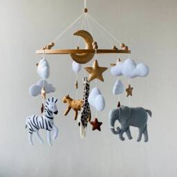 Personalized Safari Mobile, Africa Nursery Baby Mobile Girl, Realistic Animals, ??rib Boy , Shower - thumbnail 2