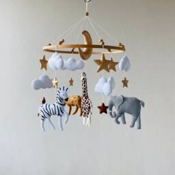 Personalized Safari Mobile, Africa Nursery Baby Mobile Girl, Realistic Animals, ??rib Boy , Shower - thumbnail 3