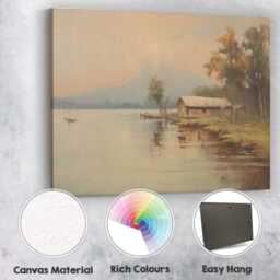 Calm Lakeside Cabin Autumn Landscape Canvas Wall Art Print Decor Picture Ready To Hang - thumbnail 2