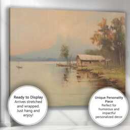 Calm Lakeside Cabin Autumn Landscape Canvas Wall Art Print Decor Picture Ready To Hang - thumbnail 3