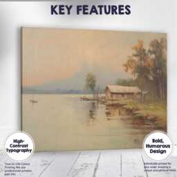 Calm Lakeside Cabin Autumn Landscape Canvas Wall Art Print Decor Picture Ready To Hang - thumbnail 1