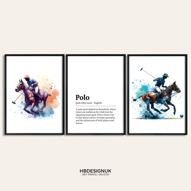 Polo Print Poster Set - Of 3 Posters - Watercolour Art Painting Decoration Decor Sport Wall Gifts Artwork - image 1
