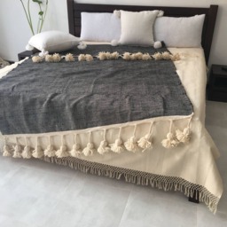 Moroccan Throw With Braided Tassels Loomed By Hand For Eclectic Bohemian & Berber Decoration - thumbnail 3