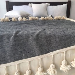Moroccan Throw With Braided Tassels Loomed By Hand For Eclectic Bohemian & Berber Decoration - thumbnail 2
