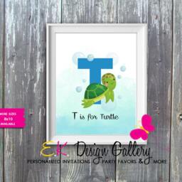Turtle Alphabet Nursery Print Monogram Letter T Wall Decor - Digital Download - thumbnail 2