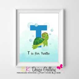 Turtle Alphabet Nursery Print Monogram Letter T Wall Decor - Digital Download - thumbnail 4