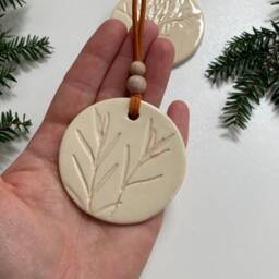 Handmade Ceramic Christmas Ornaments Earthy Botanical Imprints, Set Of 2 - thumbnail 3