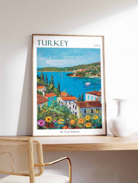 Turkey Travel Poster Coastal Village Art Print - image 1