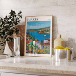 Turkey Travel Poster Coastal Village Art Print - thumbnail 2