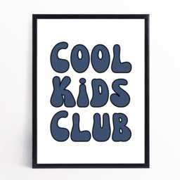 Set Of 3 Cool Kids Club Prints. Boys Bedroom Wall Decor Pictures. Smiley Face, Peace Sign Art. Navy Blue Checkered Playroom Poster - thumbnail 3